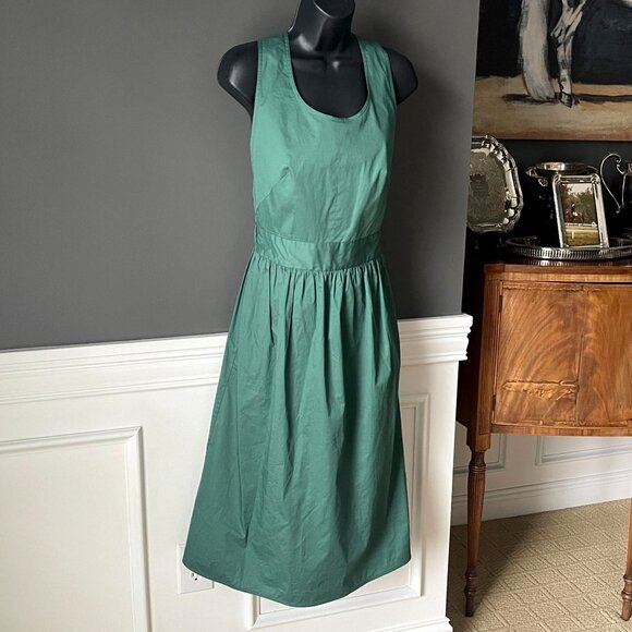 Everlane Emerald Green Clean Cotton Cross-Back Apron Midi Dress Size 2 - Picture 3 of 7